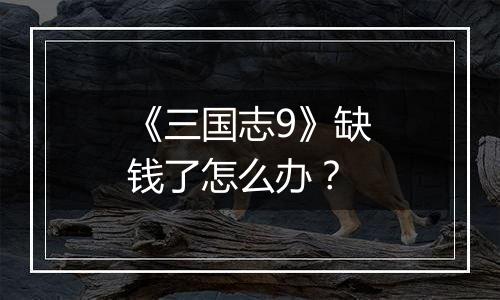 《三国志9》缺钱了怎么办？