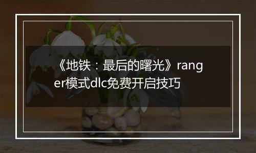 《地铁：最后的曙光》ranger模式dlc免费开启技巧
