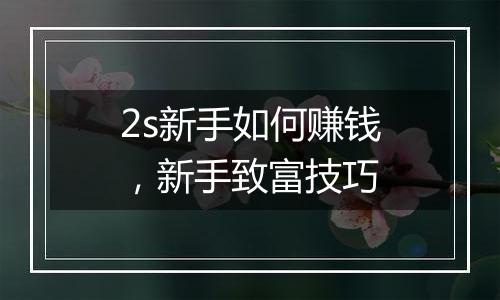 2s新手如何赚钱，新手致富技巧