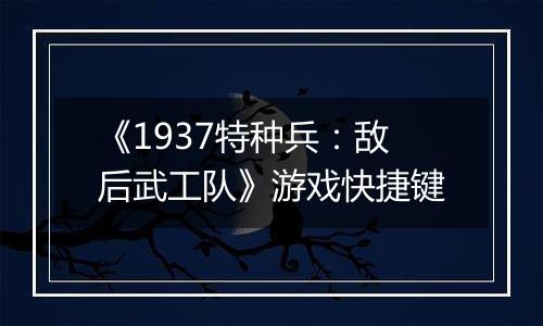 《1937特种兵：敌后武工队》游戏快捷键