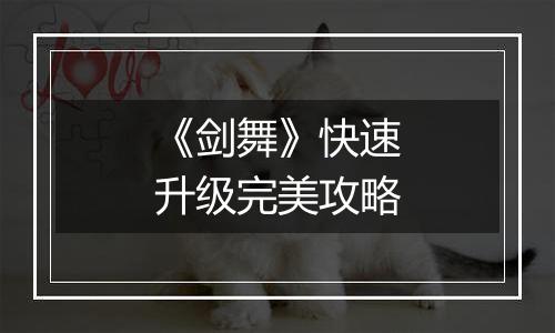 《剑舞》快速升级完美攻略