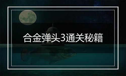 合金弹头3通关秘籍