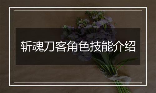 斩魂刀客角色技能介绍