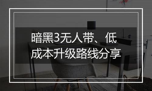 暗黑3无人带、低成本升级路线分享