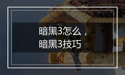 暗黑3怎么，暗黑3技巧