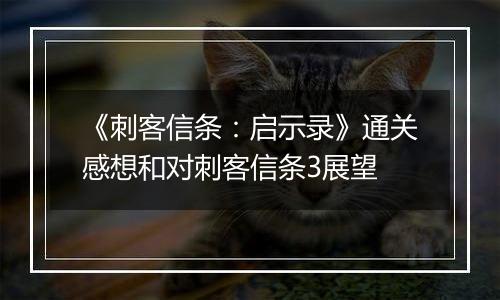 《刺客信条：启示录》通关感想和对刺客信条3展望