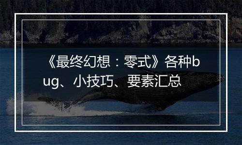 《最终幻想：零式》各种bug、小技巧、要素汇总