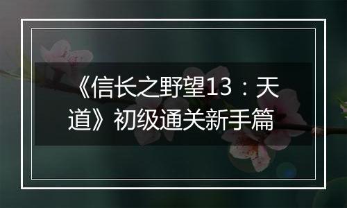 《信长之野望13：天道》初级通关新手篇