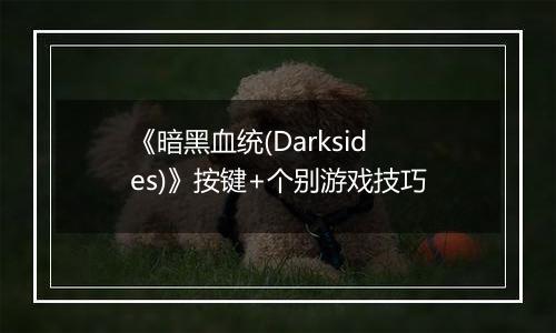 《暗黑血统(Darksides)》按键+个别游戏技巧