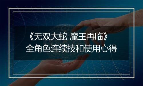 《无双大蛇 魔王再临》全角色连续技和使用心得