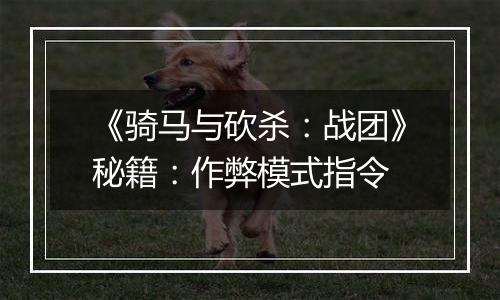 《骑马与砍杀：战团》秘籍：作弊模式指令
