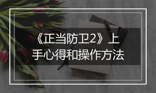 《正当防卫2》上手心得和操作方法