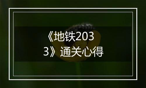 《地铁2033》通关心得