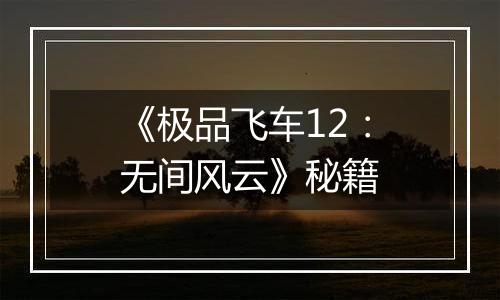 《极品飞车12：无间风云》秘籍