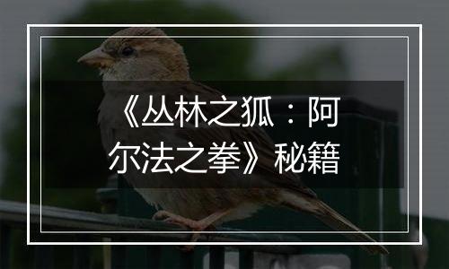 《丛林之狐：阿尔法之拳》秘籍